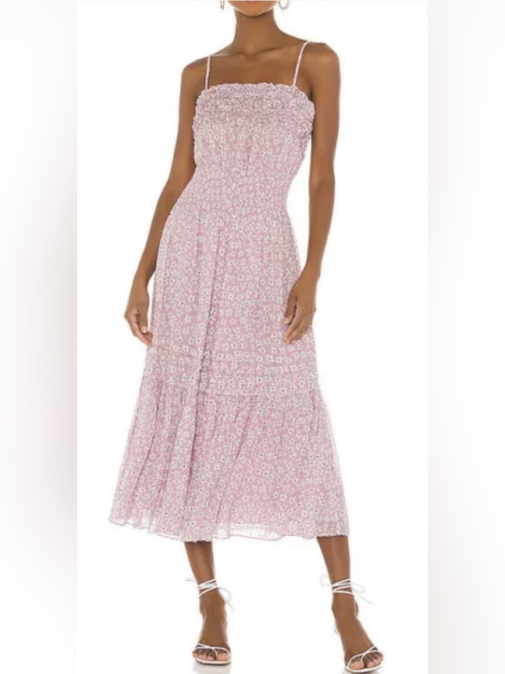 Rebecca Taylor Silk Smock Waist Pink Floral summer dress Size medium